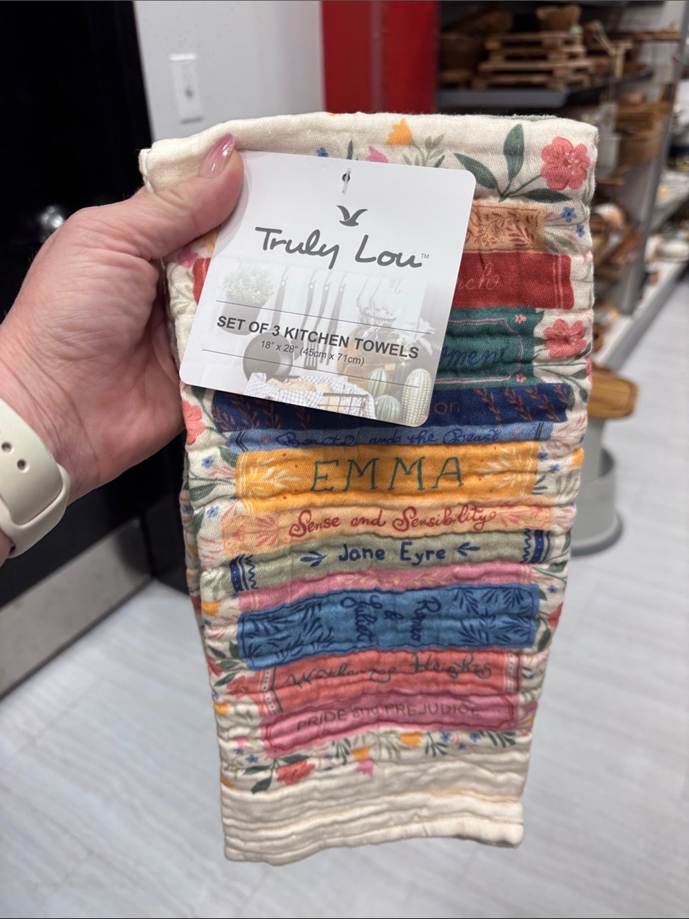 TRULY Kids’ Multicolor Stacked Book Print Kitchen Towel - Cream Base
